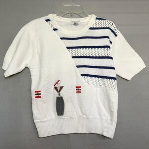 Vintage Lord & Taylor Nautical Novelty Sweater Size L Embroidery Grandmacore 80s